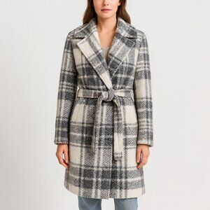 Wren New York Plaid Sherpa Overcoat Grey‎ Cream Size Large